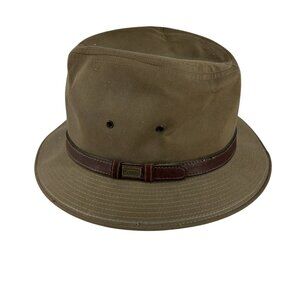 VTG Backtrails Dobbs Fedora Hat Taupe Canvas Leather Band Outdoor Safari Size L